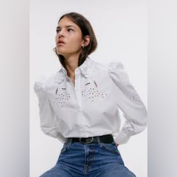 ZARA POPLIN SHIRT WITH EYELET EMBROIDERY SIZE M - Picture 5 of 14